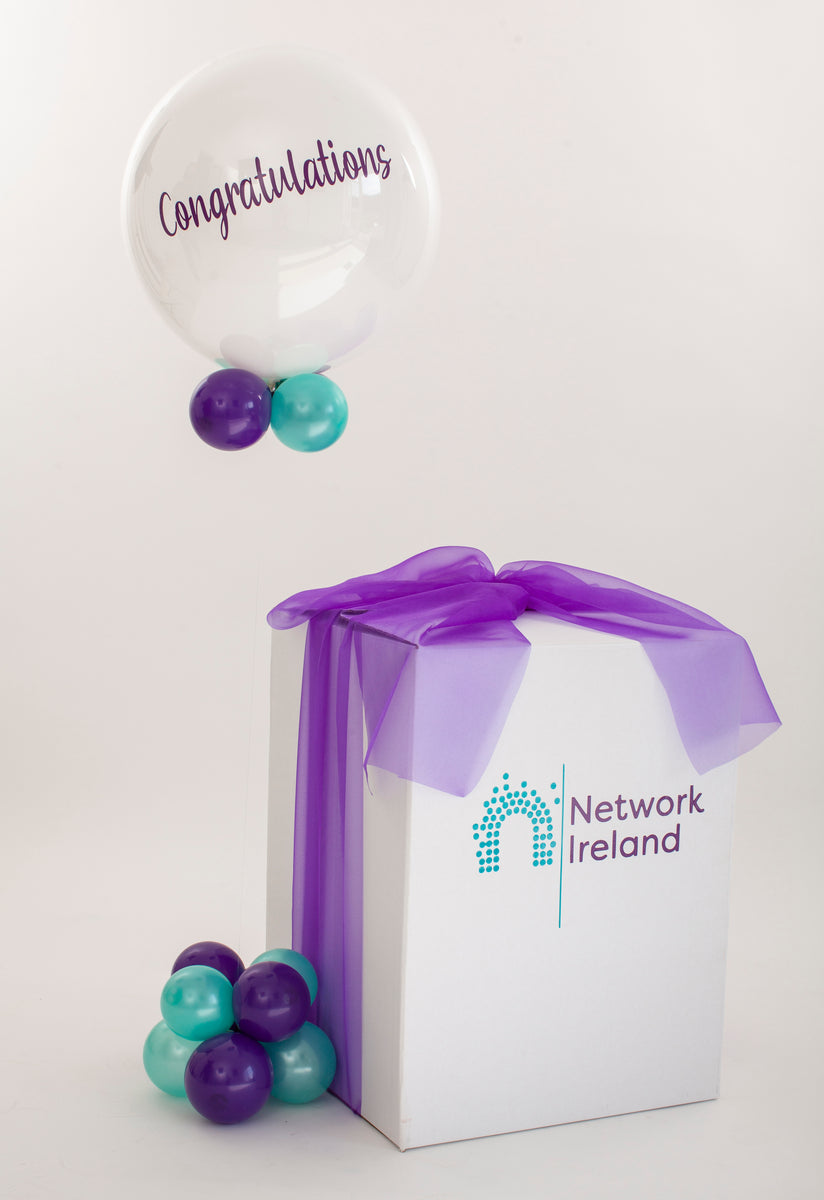 Network Ireland, Corporate gift solutions, branded balloon, balloon in a box, balloon hq